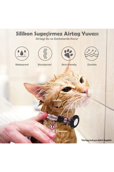 Airtag Yuvalı Kedi Ve Köpek Tasması Kilitli Güvenlik Aparatı Airtag Kılıfı ve Zil Boyun Tasması GPS  Tek Ebat Pembe - 5