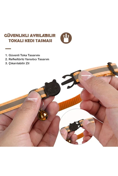 Airtag Yuvalı Kedi Ve Köpek Tasması Kilitli Güvenlik Aparatı Airtag Kılıfı ve Zil Boyun Tasması GPS  Tek Ebat Turuncu - 3