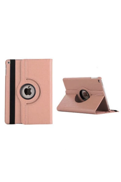 Apple Ipad 5. 6. Nesil 2017 2018 9.7" Inc Tablet Standlı 360° Dönebilen Deri Kılıf Leather Case  Rose Gold