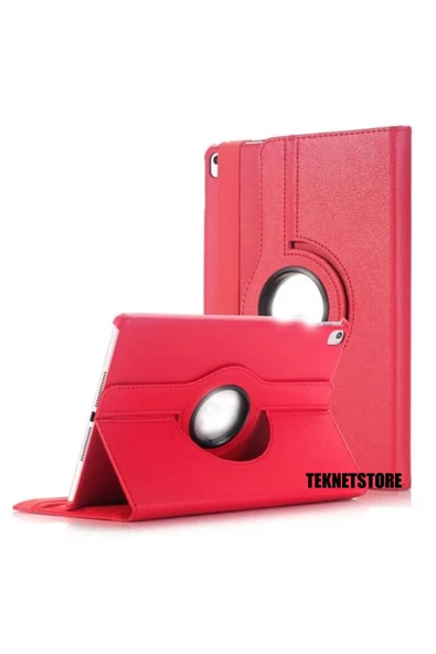 Apple Ipad 5. 6. Nesil 2017 2018 9.7" Inc Tablet Standlı 360° Dönebilen Deri Kılıf Leather Case  Kırmızı - 3