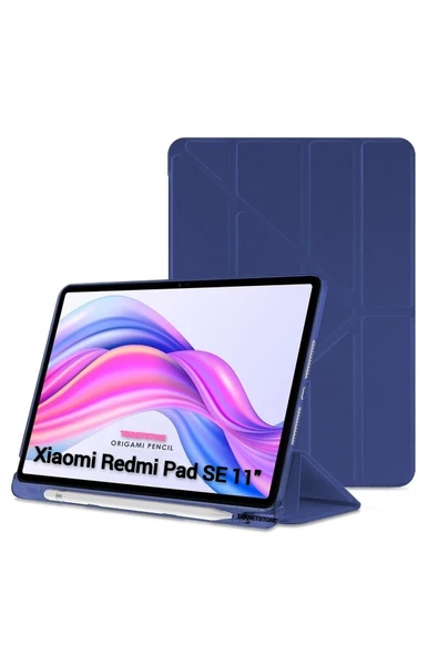 Xiaomi Redmi Pad SE 11 Inç Tablet Uyumlu Kılıf Katlanır Kalemlikli Standlı Uyku Modlu Akıllı Kapak  LACİVERT - 1