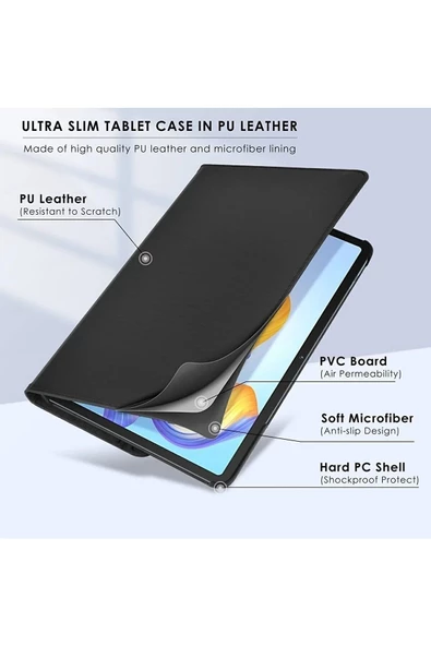 Xiaomi Redmi Pad Se 11 Inç Tablet Uyumlu Uyku Modlu 360 Döner Pu Deri Kılıf Seti SİYAH - 5