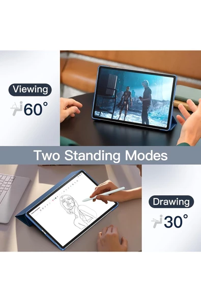Samsung Galaxy Tab S9 FE SM-X510 X516 X518 Kılıf 10.9" Uyumlu Kılıf Akıllı Smart Standlı Kapaklı  Lacivert - Resim 6