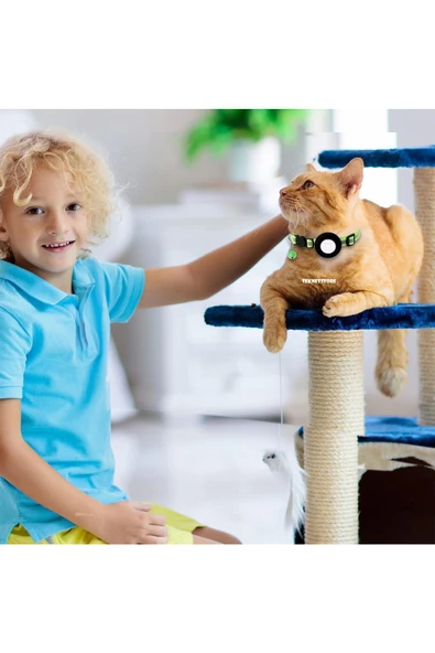 Airtag Yuvalı Kedi Ve Köpek Tasması Kilitli Güvenlik Aparatı Airtag Kılıfı ve Zil Boyun Tasması GPS  Tek Ebat Sarı - 6