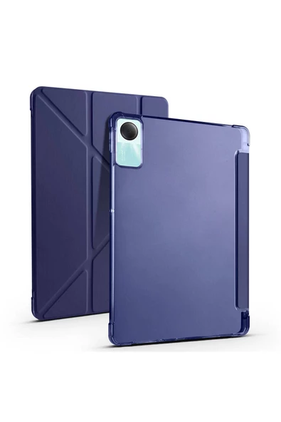 Xiaomi Redmi Pad SE Uyumlu Kalem Bölmeli Standlı Kılıf + Ekran Koruyucu + Kalem 3'lü Set  Lacivert