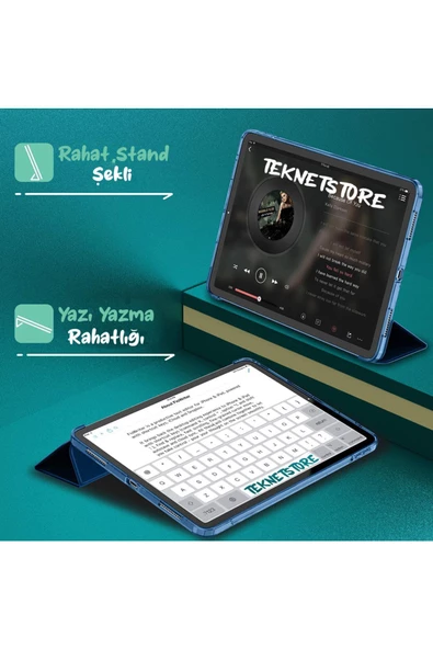 İpad Air 11" M3 (2025) / M2 (2024) / Air 10.9" (2022 / 2020) Kılıf Kapaklı Standlı Uyku Modlu Smart  Lacivert - 5