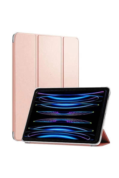 Apple Ipad Pro 4. Nesil M2 2022 11 Inç Tablet Uyumlu Flip Smart Standlı Akıllı Kılıf Smart Cover  Rose Gold