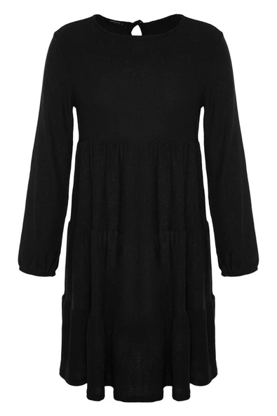 Moda Stil Relaxed Bisiklet Yaka Mini Boy Büyük Beden Düz A-line Örme Elbise - 3