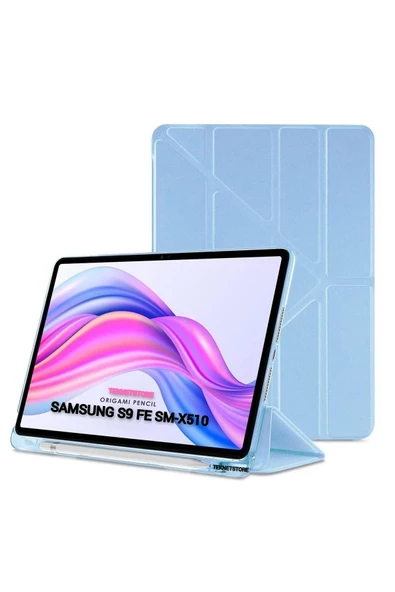 Samsung Galaxy Tab S9 Fe 10.9'' Uyumlu Kalem Bölmeli Uyku Modlu Arkası Silikon Kapak Kılıf  MAVİ