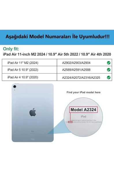 İpad Air 11" M3 (2025) / M2 (2024) / Air 10.9" (2022 / 2020) Kılıf Kapaklı Standlı Uyku Modlu Smart  Lila - Resim 2