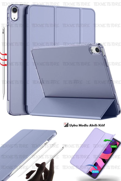 İpad 10. Nesil 10.9 / A16 2025 Uyumlu Kılıf Uyku Modlu Pu Deri Smart Standlı A2696 A2757 A3355 A3356  Lila - 1