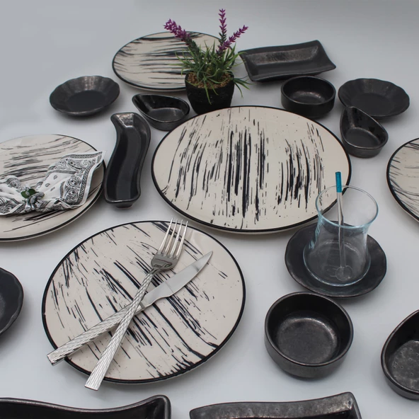 Anka 19 Parça Kahvaltı Takımı - Desenli Siyah File - 2