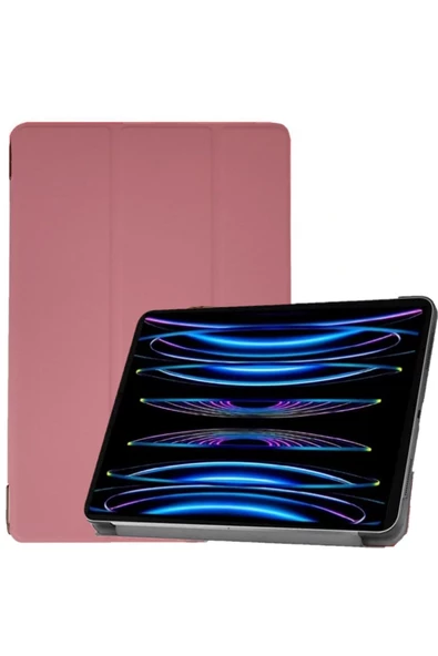 Apple Ipad Pro 4. Nesil M2 2022 11 Inç Tablet Uyumlu Flip Smart Standlı Akıllı Kılıf Smart Cover  Pembe