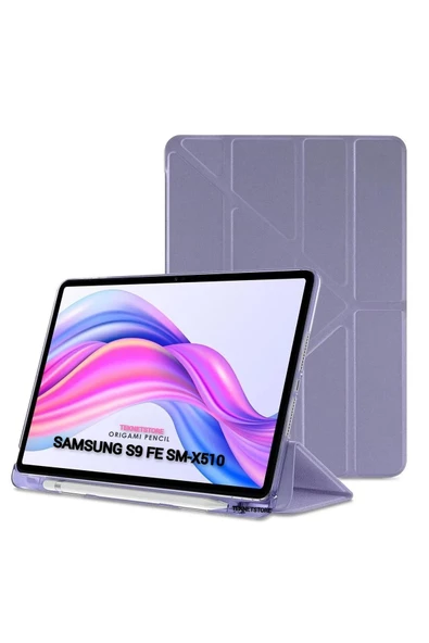 Samsung Galaxy Tab S9 Fe 10.9'' Uyumlu Kalem Bölmeli Uyku Modlu Arkası Silikon Kapak Kılıf  LİLA