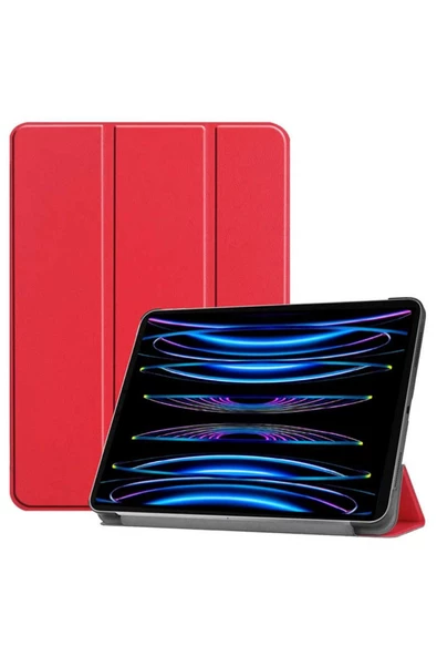 Apple Ipad Pro 4. Nesil M2 2022 11 Inç Tablet Uyumlu Flip Smart Standlı Akıllı Kılıf Smart Cover  Kırmızı