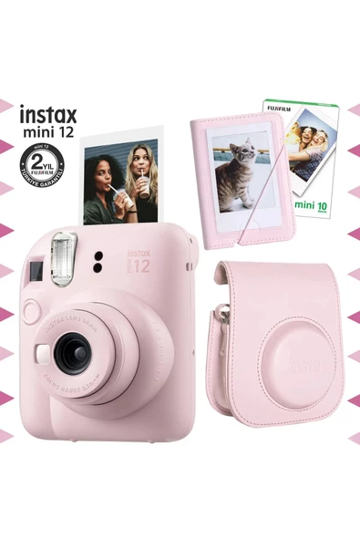 Instax mini 12 Pembe Fotoğraf Makinesi-10'lu Film-Mini Albüm ve Deri Kılıf Seti - Resim 2