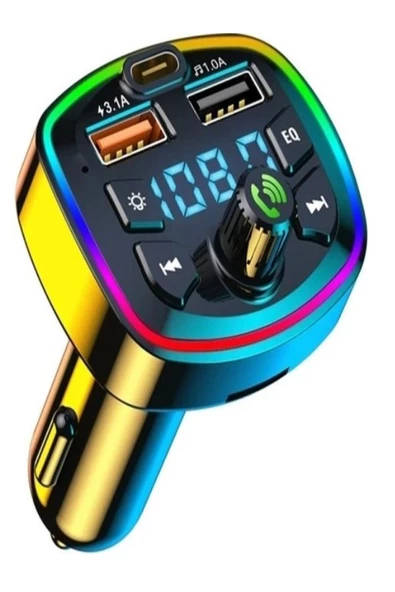 Araç Bluetooth 5.0 Fm Transmitter Cihazı Araba Müzik Mp3 Çalar SD Kart Okur Oto Çakmaklık Şarj Aleti