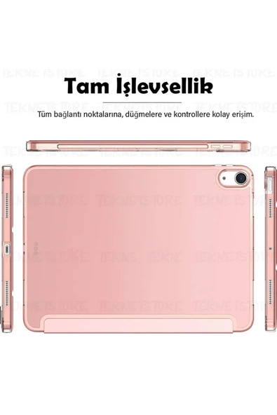 İpad 10. Nesil 10.9 / A16 2025 Uyumlu Kılıf Uyku Modlu Pu Deri Smart Standlı A2696 A2757 A3355 A3356  Rose Gold - 4