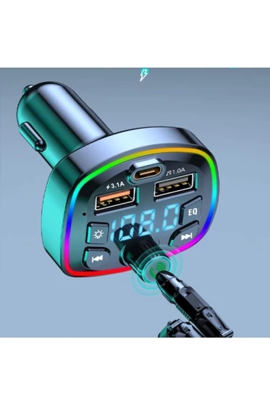 Araç Bluetooth 5.0 Fm Transmitter Cihazı Araba Müzik Mp3 Çalar SD Kart Okur Oto Çakmaklık Şarj Aleti - 3