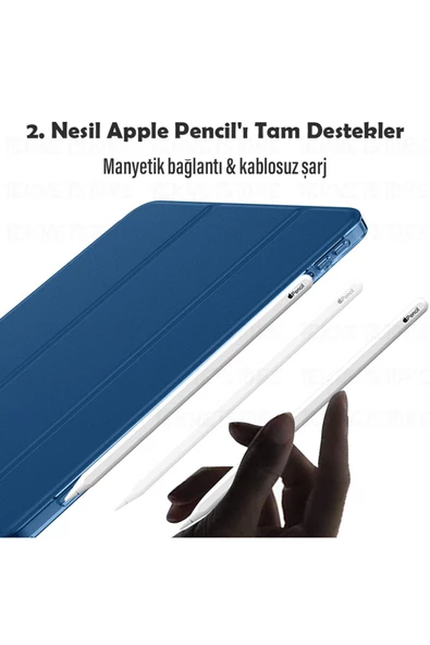 İpad Air 11" M3 (2025) / M2 (2024) / Air 10.9" (2022 / 2020) Kılıf Kapaklı Standlı Uyku Modlu Smart  Lacivert - 3