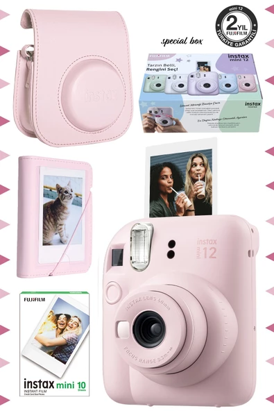 Instax mini 12 Pembe Fotoğraf Makinesi-10'lu Film-Mini Albüm ve Deri Kılıf Seti ürün görseli