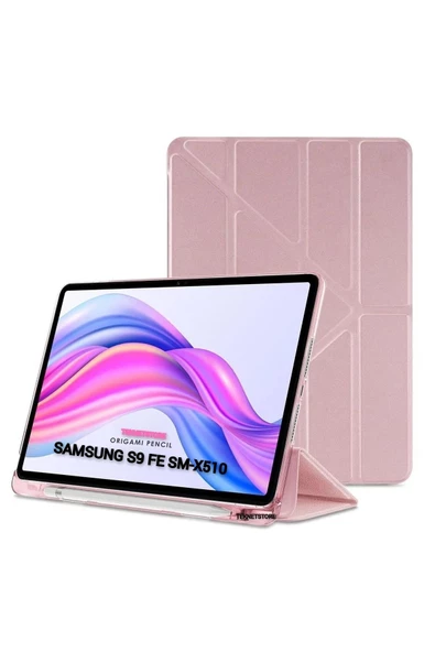 Samsung Galaxy Tab S9 Fe 10.9'' Uyumlu Kalem Bölmeli Uyku Modlu Arkası Silikon Kapak Kılıf  PEMBE