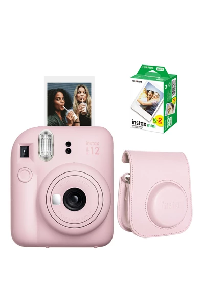 Instax Mini 12 Pembe Fotoğraf Makinesi 20'li Film Ve Çantalı Hediye Seti 99
