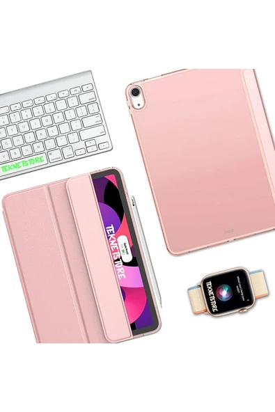 İpad 10. Nesil 10.9 / A16 2025 Uyumlu Kılıf Uyku Modlu Pu Deri Smart Standlı A2696 A2757 A3355 A3356  Rose Gold - 6