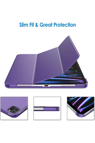 Apple Ipad Pro 4. Nesil M2 2022 11 Inç Tablet Uyumlu Flip Smart Standlı Akıllı Kılıf Smart Cover  Mor - 2