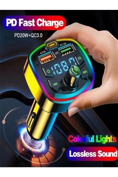 Araç Bluetooth 5.0 Fm Transmitter Cihazı Araba Müzik Mp3 Çalar SD Kart Okur Oto Çakmaklık Şarj Aleti - 2