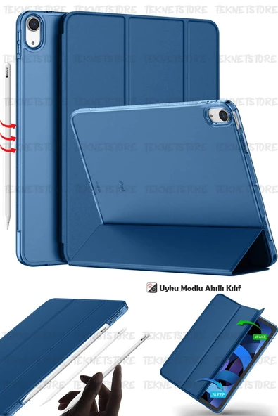 İpad Air 11" M3 (2025) / M2 (2024) / Air 10.9" (2022 / 2020) Kılıf Kapaklı Standlı Uyku Modlu Smart  Lacivert - 1