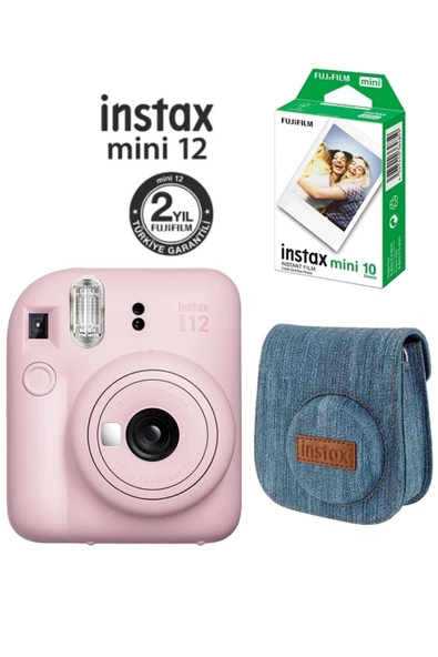Instax Mini 12 Pembe Fotoğraf Makinesi 10'lu Film ve Jean Çantalı Hediye Seti 66