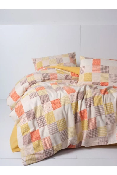 Cottonbox Flanel Nevresim Takımı Çift Kişilik Palm Hardal