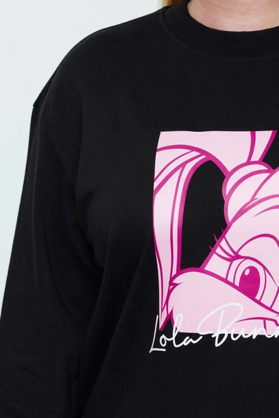 Büyük Beden Regular Bisiklet Yaka Standart Kol Regular Lola Bunny Lisanslı Örme Sweatshirt - 3