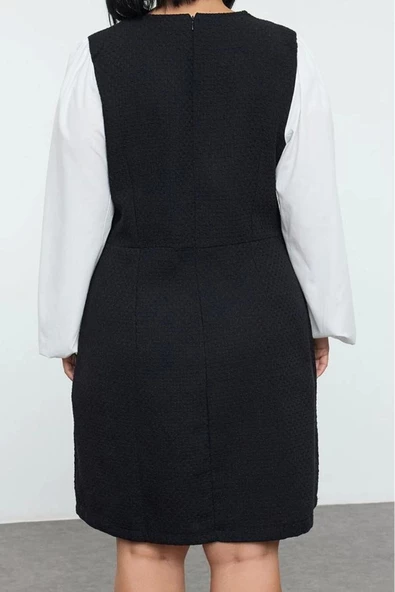 Moda Stil Relaxed Gömlek Yaka Midi Boy Büyük Beden Tüvit Dokuma Büyük Beden Elbise - 5