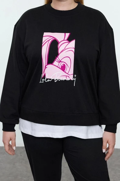 Büyük Beden Regular Bisiklet Yaka Standart Kol Regular Lola Bunny Lisanslı Örme Sweatshirt - 5