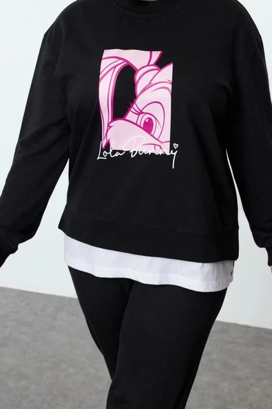 Büyük Beden Regular Bisiklet Yaka Standart Kol Regular Lola Bunny Lisanslı Örme Sweatshirt - 2