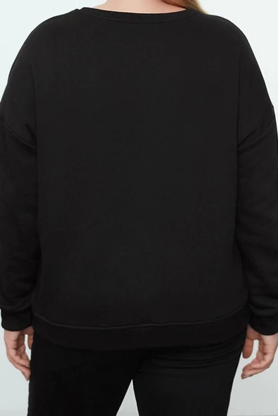 Büyük Beden Tarz Oversize Bisiklet Yaka Düşük Kol Regular Örme Sweatshirt - 5