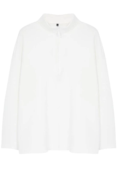 Büyük Beden Tarz Oversize Dik Yaka Düşük Kol Uzun Geniş Kalıp Örme Sweatshirt - 6