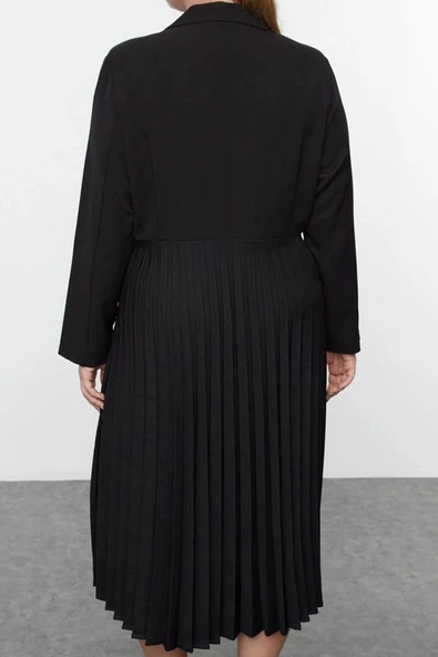 Moda Stil Relaxed Ceket Yaka Midi Boy Büyük Beden Pilise Etekli Dokuma Büyük Beden Ceket Elbise - 5