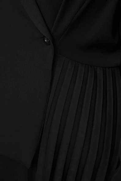 Moda Stil Relaxed Ceket Yaka Midi Boy Büyük Beden Pilise Etekli Dokuma Büyük Beden Ceket Elbise - 2