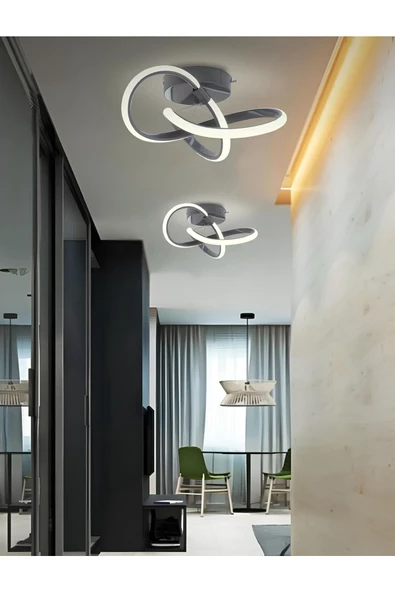 burenze Modern Plafonyer Salon Mutfak Oturma Odası Avize Boomerang Ledli Avize Antrasit Hol Antre Avize
