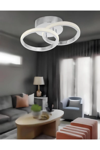 burenze Modern Tasarım Ring Plafonyer Tavan Led Avize Krom Gövde Power Salon Hol Mutfak Oda Ledli Avize
