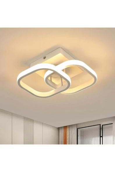 burenze Modern Tasarım Square Plafonyer Tavan Led Avize Beyaz Gövde Power Ledli Salon Hol Mutfak Avize