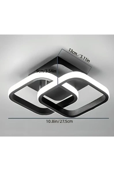 burenze Modern Tasarım Square Plafonyer Tavan Led Avize Siyah Gövde Power Ledli Salon Hol Mutfak Avize - 4