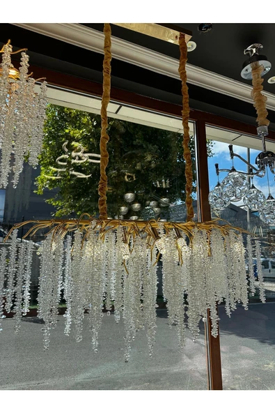 burenze Luxury Exclusive Collection Modern Kristal Taşlı Diamond Pırlanta Gold Sarı Elips Yemek Masası Avize - 6