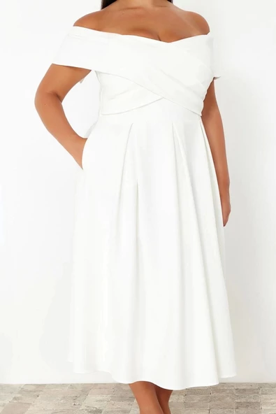 Moda Fitted Midi Boy Büyük Beden Dokuma Büyük Beden Abiye Bridal Nikah Nişan Gece Elbisesi - 3