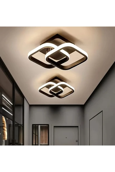 burenze Modern Tasarım Square Plafonyer Tavan Led Avize Siyah Gövde Power Ledli Salon Hol Mutfak Avize - 3