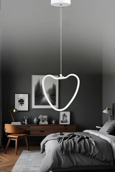 burenze Modern Tasarım Heart Kalp Led Avize Şık Görsel Ledli Uzun Ömürlü 1. Sınıf Kalite Beyaz Gövde
