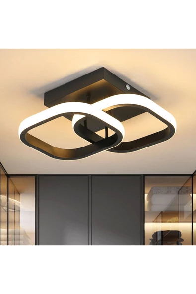 burenze Modern Tasarım Square Plafonyer Tavan Led Avize Siyah Gövde Power Ledli Salon Hol Mutfak Avize